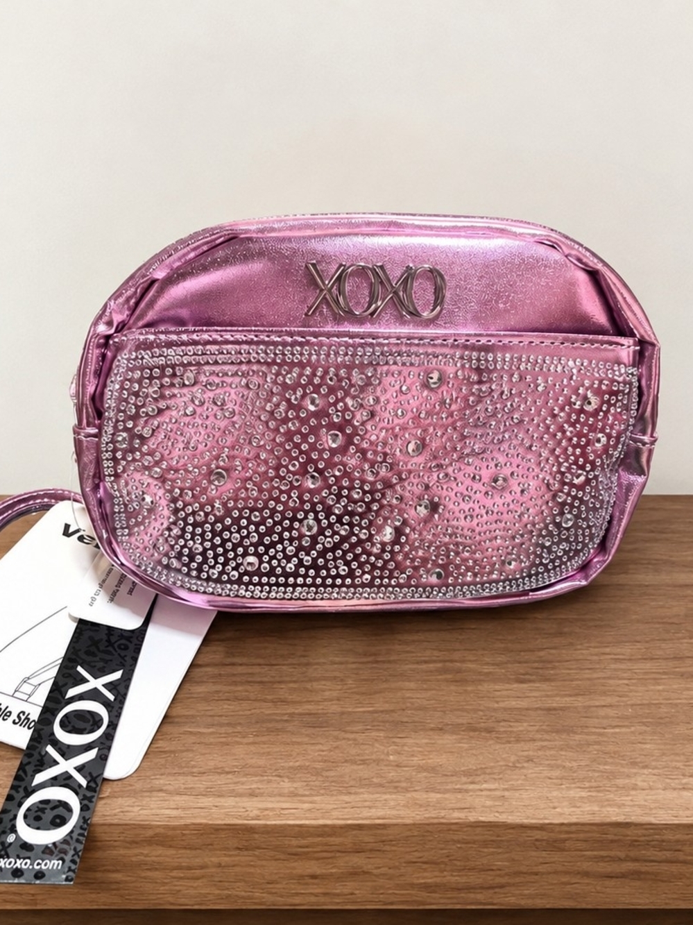 XOXO Metallic Pink Rhinestone Belt Bag
